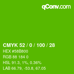 颜色代码: CMYK 52 / 0 / 100 / 28 | qconv.com