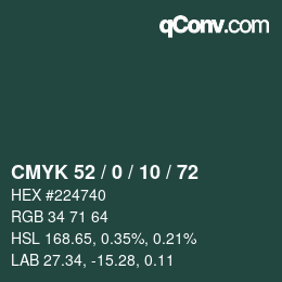 Color code: CMYK 52 / 0 / 10 / 72 | qconv.com