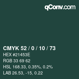 Farbcode: CMYK 52 / 0 / 10 / 73 | qconv.com