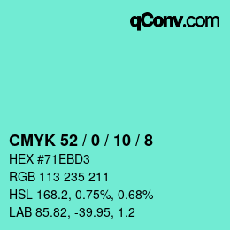 カラーコード: CMYK 52 / 0 / 10 / 8 | qconv.com