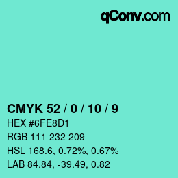 Color code: CMYK 52 / 0 / 10 / 9 | qconv.com