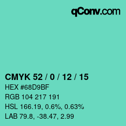 Farbcode: CMYK 52 / 0 / 12 / 15 | qconv.com
