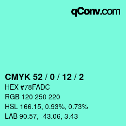 カラーコード: CMYK 52 / 0 / 12 / 2 | qconv.com