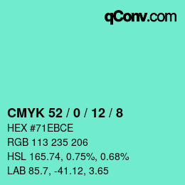 カラーコード: CMYK 52 / 0 / 12 / 8 | qconv.com