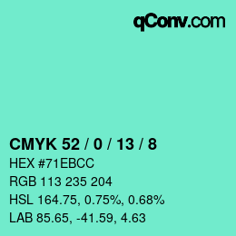 カラーコード: CMYK 52 / 0 / 13 / 8 | qconv.com