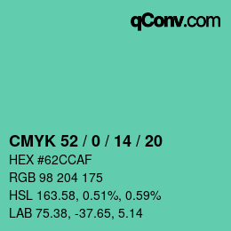 颜色代码: CMYK 52 / 0 / 14 / 20 | qconv.com