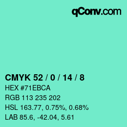 カラーコード: CMYK 52 / 0 / 14 / 8 | qconv.com