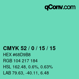 Color code: CMYK 52 / 0 / 15 / 15 | qconv.com