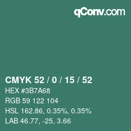 Farbcode: CMYK 52 / 0 / 15 / 52 | qconv.com