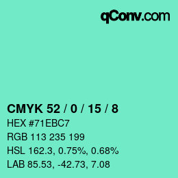 颜色代码: CMYK 52 / 0 / 15 / 8 | qconv.com