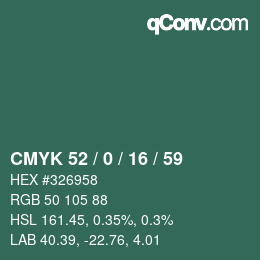 Color code: CMYK 52 / 0 / 16 / 59 | qconv.com