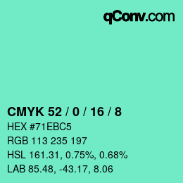 Color code: CMYK 52 / 0 / 16 / 8 | qconv.com