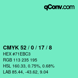 颜色代码: CMYK 52 / 0 / 17 / 8 | qconv.com