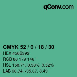 Farbcode: CMYK 52 / 0 / 18 / 30 | qconv.com