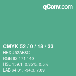颜色代码: CMYK 52 / 0 / 18 / 33 | qconv.com