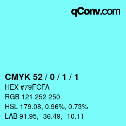 カラーコード: CMYK 52 / 0 / 1 / 1 | qconv.com