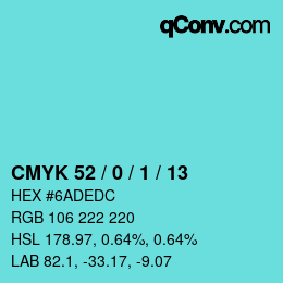 Color code: CMYK 52 / 0 / 1 / 13 | qconv.com
