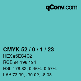 Color code: CMYK 52 / 0 / 1 / 23 | qconv.com
