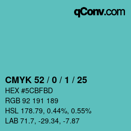 Color code: CMYK 52 / 0 / 1 / 25 | qconv.com