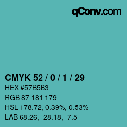 Color code: CMYK 52 / 0 / 1 / 29 | qconv.com