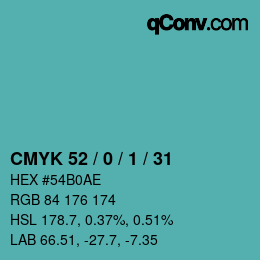 颜色代码: CMYK 52 / 0 / 1 / 31 | qconv.com