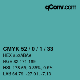 Color code: CMYK 52 / 0 / 1 / 33 | qconv.com