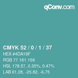 Color code: CMYK 52 / 0 / 1 / 37 | qconv.com