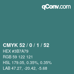 カラーコード: CMYK 52 / 0 / 1 / 52 | qconv.com