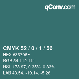Color code: CMYK 52 / 0 / 1 / 56 | qconv.com