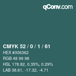 颜色代码: CMYK 52 / 0 / 1 / 61 | qconv.com
