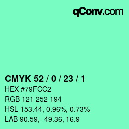 颜色代码: CMYK 52 / 0 / 23 / 1 | qconv.com