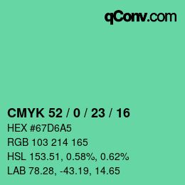 カラーコード: CMYK 52 / 0 / 23 / 16 | qconv.com