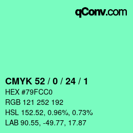 颜色代码: CMYK 52 / 0 / 24 / 1 | qconv.com