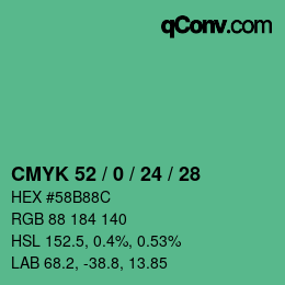 カラーコード: CMYK 52 / 0 / 24 / 28 | qconv.com