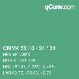 Farbcode: CMYK 52 / 0 / 24 / 34 | qconv.com