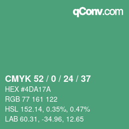 Color code: CMYK 52 / 0 / 24 / 37 | qconv.com
