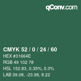 颜色代码: CMYK 52 / 0 / 24 / 60 | qconv.com
