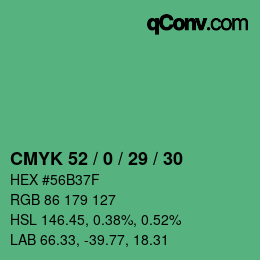 Farbcode: CMYK 52 / 0 / 29 / 30 | qconv.com