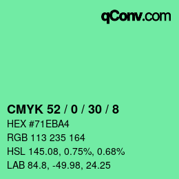カラーコード: CMYK 52 / 0 / 30 / 8 | qconv.com