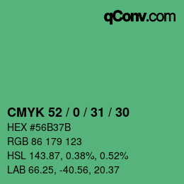 カラーコード: CMYK 52 / 0 / 31 / 30 | qconv.com