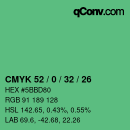 カラーコード: CMYK 52 / 0 / 32 / 26 | qconv.com