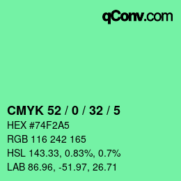 カラーコード: CMYK 52 / 0 / 32 / 5 | qconv.com