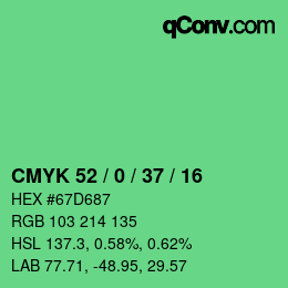 カラーコード: CMYK 52 / 0 / 37 / 16 | qconv.com