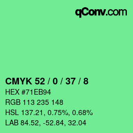 カラーコード: CMYK 52 / 0 / 37 / 8 | qconv.com