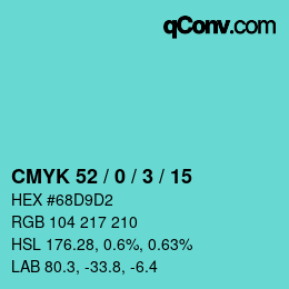 Color code: CMYK 52 / 0 / 3 / 15 | qconv.com