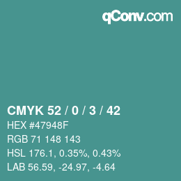 Color code: CMYK 52 / 0 / 3 / 42 | qconv.com