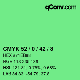 カラーコード: CMYK 52 / 0 / 42 / 8 | qconv.com