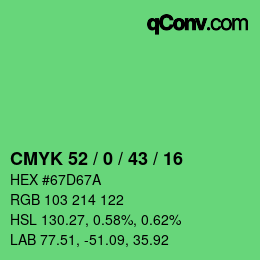 颜色代码: CMYK 52 / 0 / 43 / 16 | qconv.com
