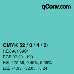 颜色代码: CMYK 52 / 0 / 4 / 21 | qconv.com