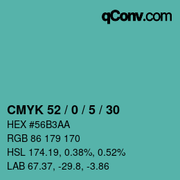 Código de color: CMYK 52 / 0 / 5 / 30 | qconv.com